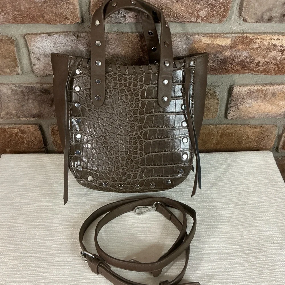 SASHA+SOFI Studded Croc-Embossed Faux Leather Crossbody Bag